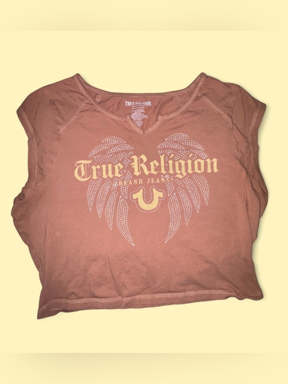 True Religion Brown Horseshoe Logo Baby Tee Crop Top - Size XL